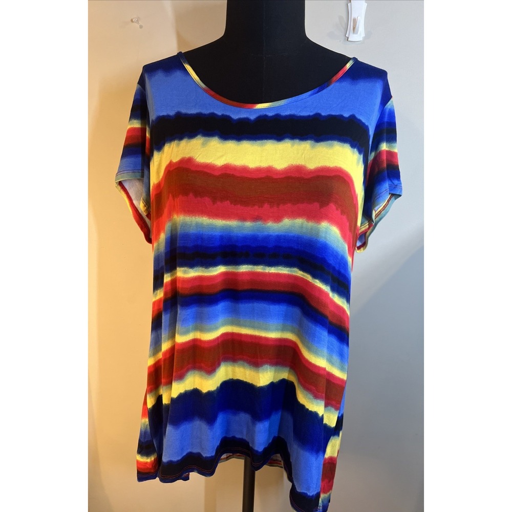 Colorful‎ Women's Top X-Large Cross Cross Open Back Scoop Neck High Low Hem
